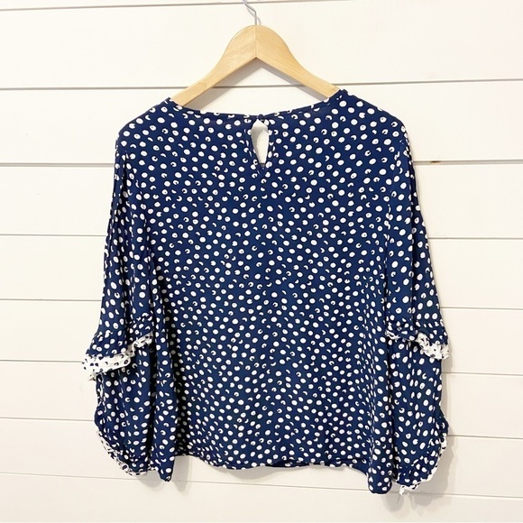 Soft Surroundings | Sonrisa Blue Polka Dot Ruffle Sleeve Blouse Size Large - Picture 3 of 10